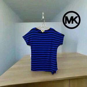 Michael Kors, Vibrant Blue Striped Casual Top, Small